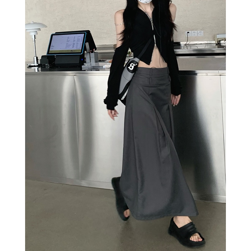 Áo croptop QKOOLE trễ vai dài tay/ Chân váy chữ A QKOOLE lưng cao thời trang Hàn Quốc cho nữ