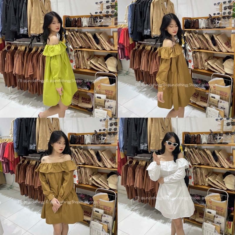 Áo Váy trễ vai tay phồng 6 màu trendy/ quần sooc gấm - JUN.CLOTHINGG | BigBuy360 - bigbuy360.vn