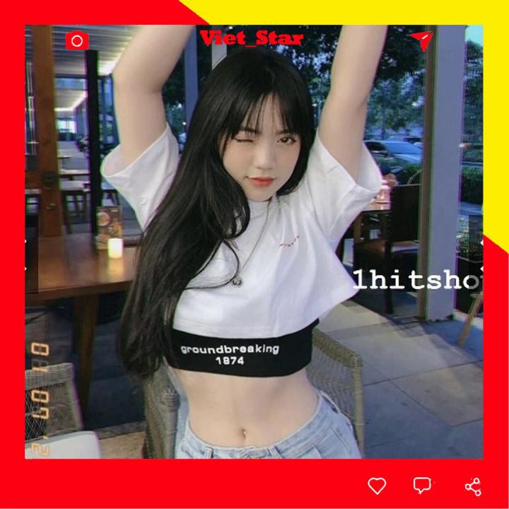 [Mã FAMAYWA giảm 10K đơn 50K] Áo croptop tay ngắn, set áo thun croptop & Bra GROUNDBREAKING 1974, 2 màu đen/trắng | BigBuy360 - bigbuy360.vn