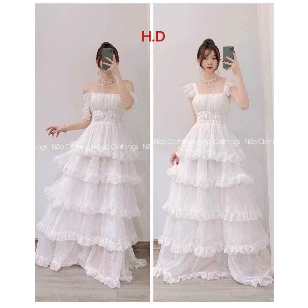 ( Ảnh Thật ) - Váy vai bèo cánh tiên Chất thô mềm Siêu Xin Phong Cách Tiểu Thư - Zadola fashion