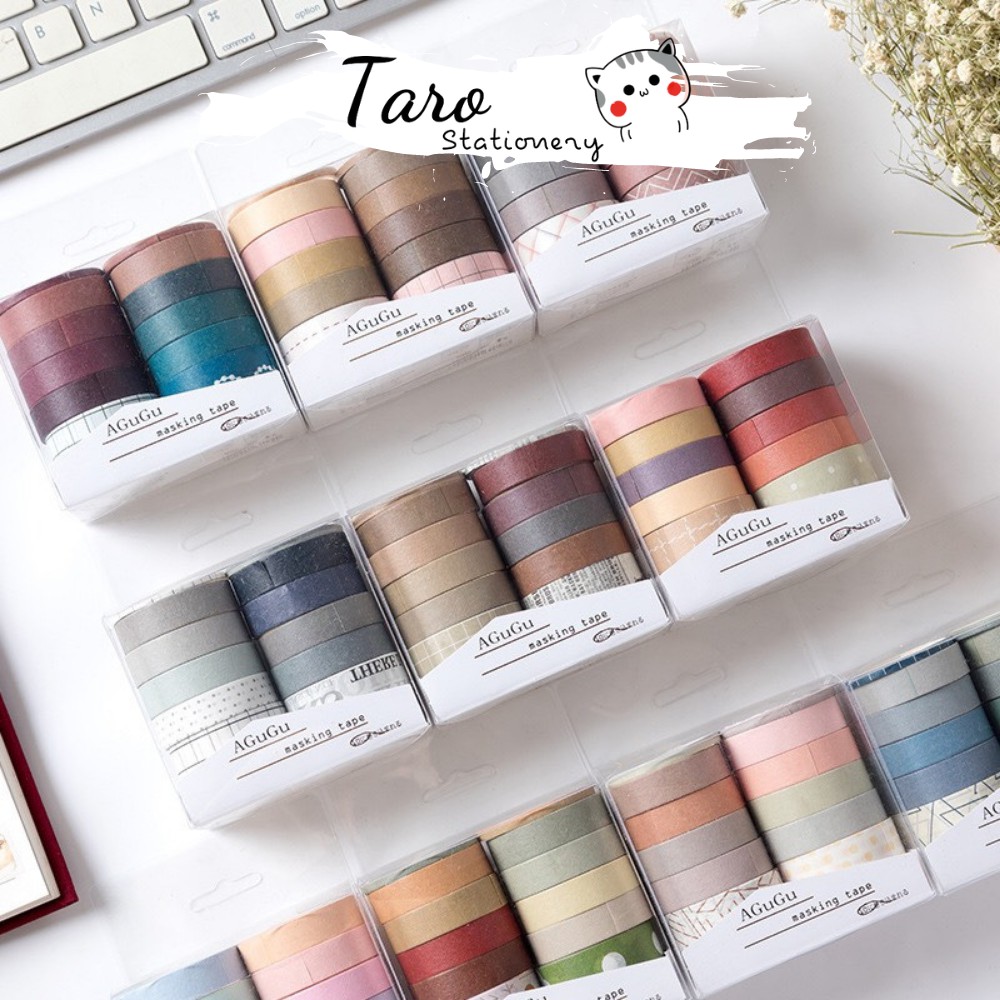 Set 10 cuộn băng dính washi vintage nhiều chủ đề W02 Taro Stationery