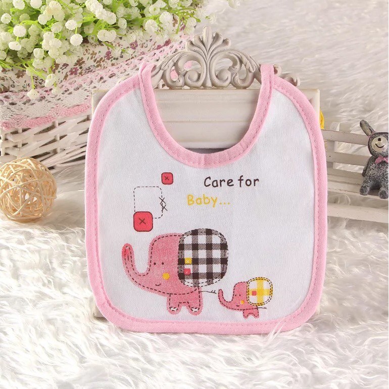 Set 2 Yếm Ăn Dặm Vải Cotton hình voi buộc dây Cho Bé HÀNG LOẠI 1