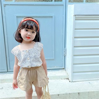 Bg557 -set bộ áo 2 dây chấm bi quần đũi nâu