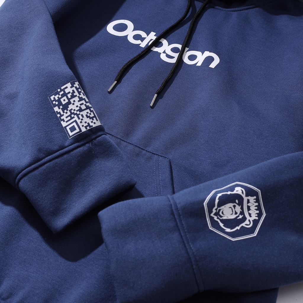 Áo Hoodie Nỉ Bông OCTAGON ESSENTIAL Màu Xanh Navy Form Rộng