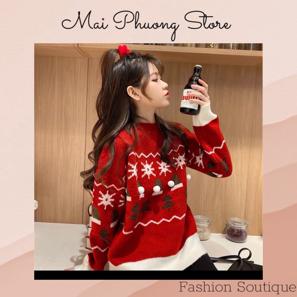Áo len lông xù QC cây thông noel 2 màu hot trend xứ Hàn cực đẹp