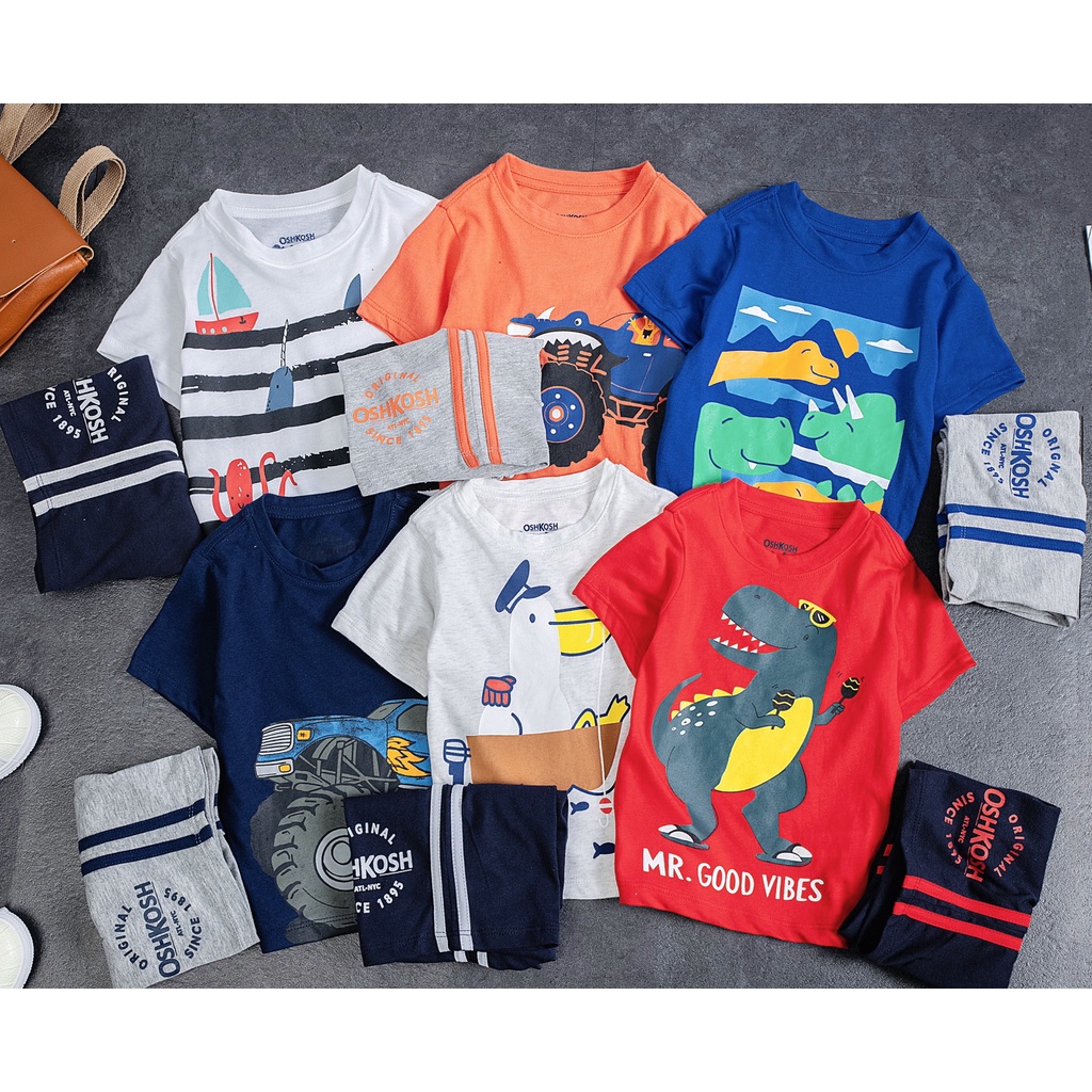 Bộ cộc tay xuất dư bé trai 100% cotton OSHOSH Size nhí từ 1-7T (12-27kg)