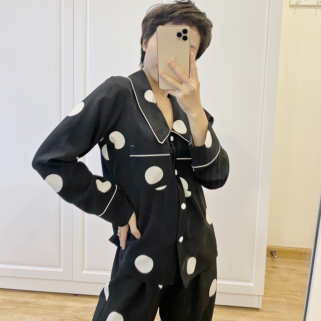 𝗛𝗮̀𝗻𝗴 𝗰𝗵𝗶́𝗻𝗵 𝗵𝗮̃𝗻𝗴 Set pyjama lụa cổ sen chấm tròn Mama Pretty - O.N WORKSHOP