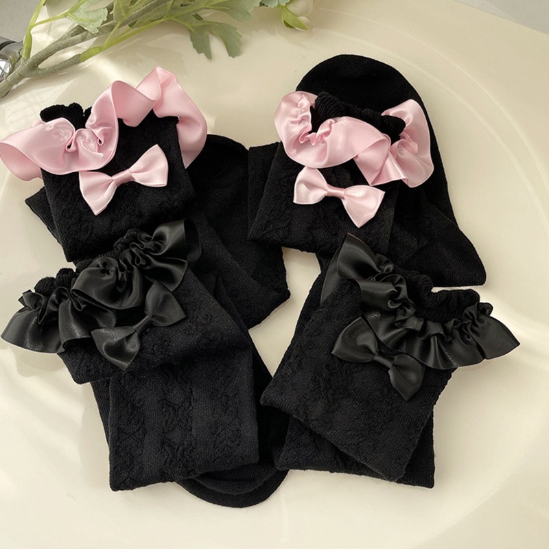 Xiangbao Vớ Cotton Dài Qua Gối Phối Bèo Và Nơ Ngọt Ngào Phù Hợp Với Tiệc Tùng