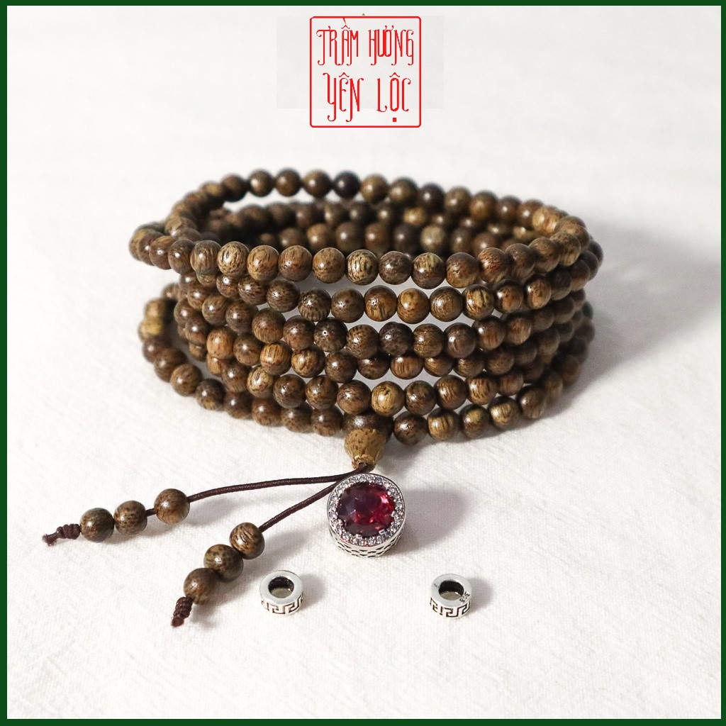 Vòng Tay Trầm Hương Sánh Chìm Tự Nhiên 216 4mm hạt Mix Charm Bạc S925 - Màu Đá Tùy Chọn