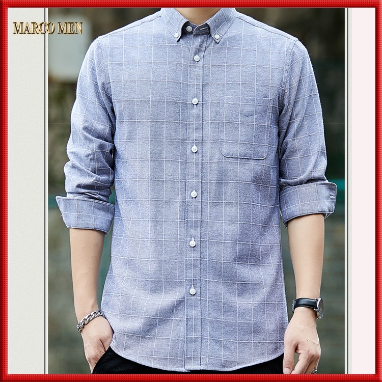 Áo sơ mi nam dài tay kẻ caro dáng Regular fit vải oxford thấm hút mồ hôi chống nhăn SM002