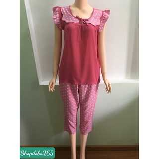 Đồ bộ nữ,đồ ngủ mặc nhà lửng 9 tấc vải tằm ý phối lụa bi size đại(60-70kg).