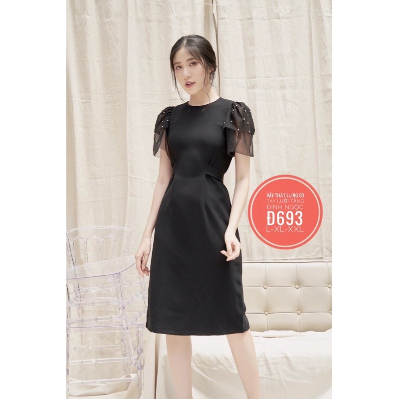 Đầm bigsize midi tay lưới đính ngọc 55-85kg