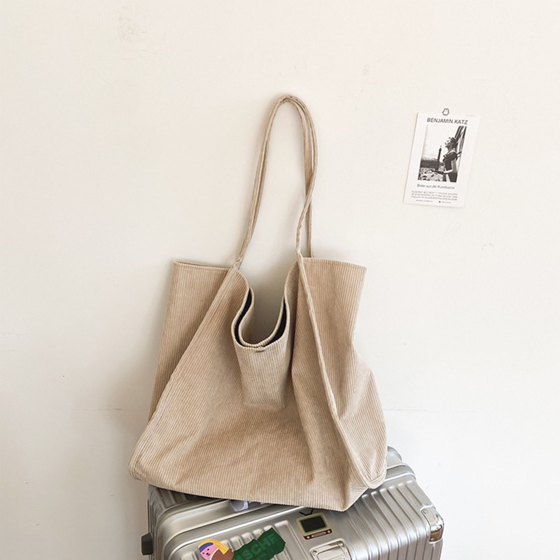 Túi Tote Đeo Vai / Xách Tay Bằng Nhung Kẻ Màu Trơn Sức Chứa Lớn Trọng Lượng Nhẹ Phong Cách Cổ Điển