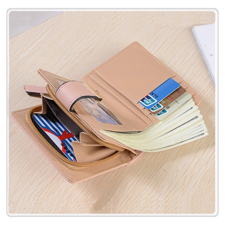 Ví Ngắn Cầm Tay Có Khóa Kéo Họa Tiết Lá Rỗng Phong Cách Hàn Quốc Cho Nữ Giá Đỡ