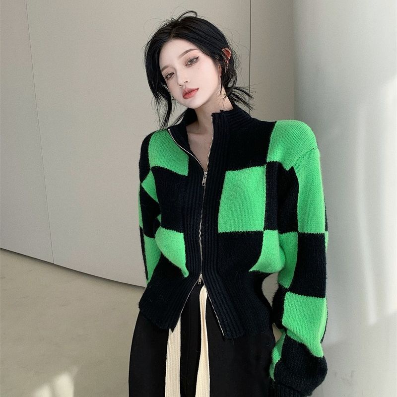 Áo khoác cardigan đan dây màu xanh lá cây thời trang dành cho nữ