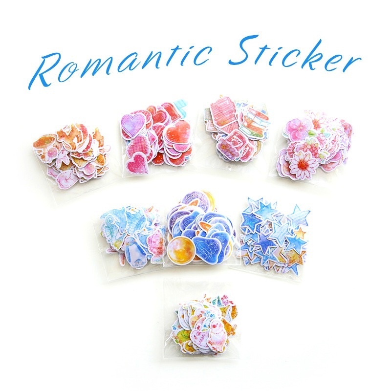 Set 60 miếng dán trang trí DIY RUIXIANG PVC kiểu dáng hoạt hình đáng yêu dành cho sổ tay album ảnh