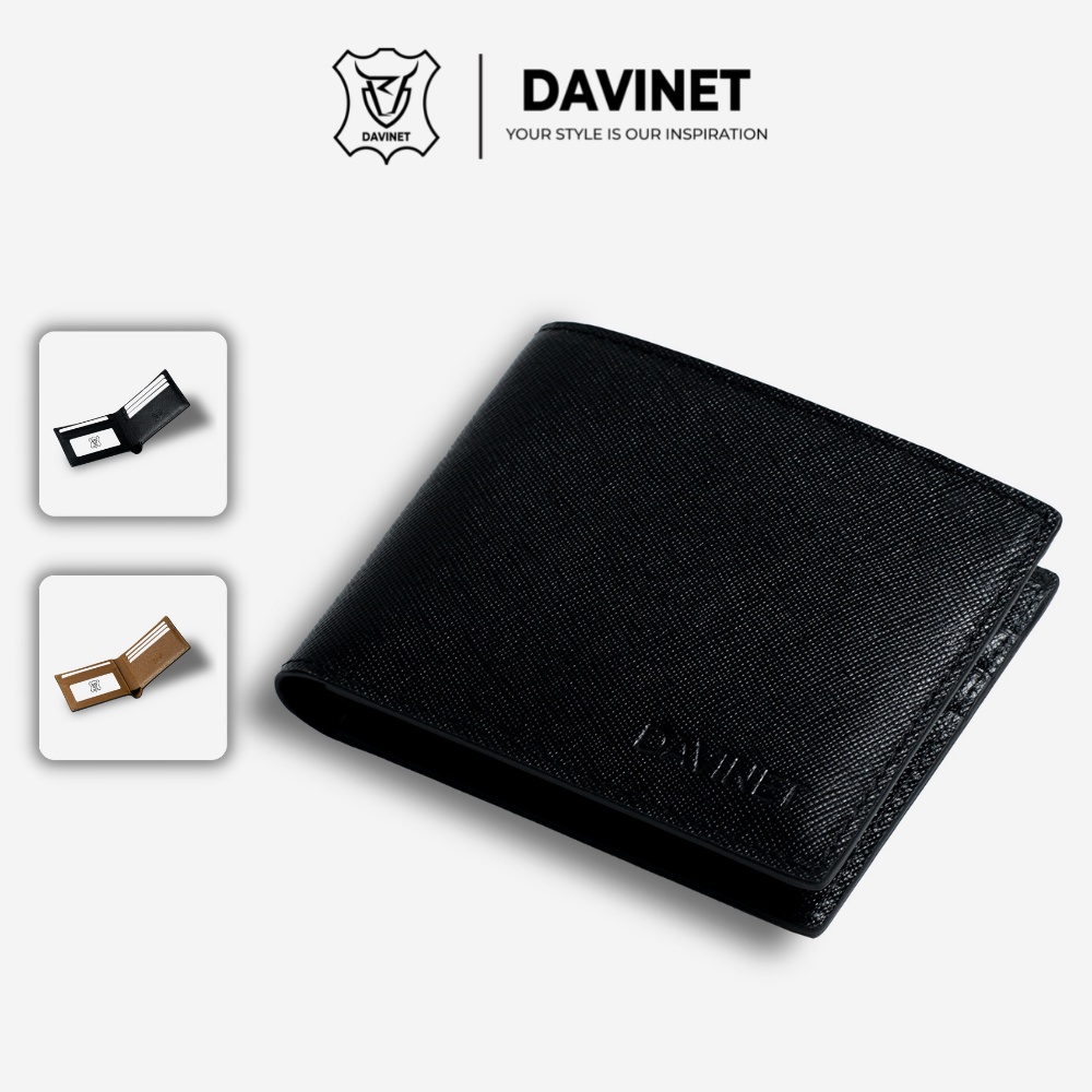 Ví Da Bò Nam Saffiano DAVINET Vm21-04 Chống Nước Sang Trọng Hàng Đẹp,Bảo Hành 5 Năm