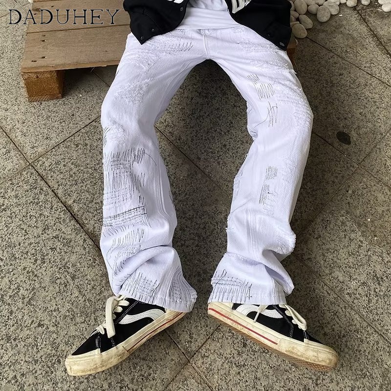 DaDuHey Hong Kong Style Trendy Men 'S Summer New 2022 Personality Jeans Hip Hop Ins Trendy High Street Fashionable Handsome Casual Pants