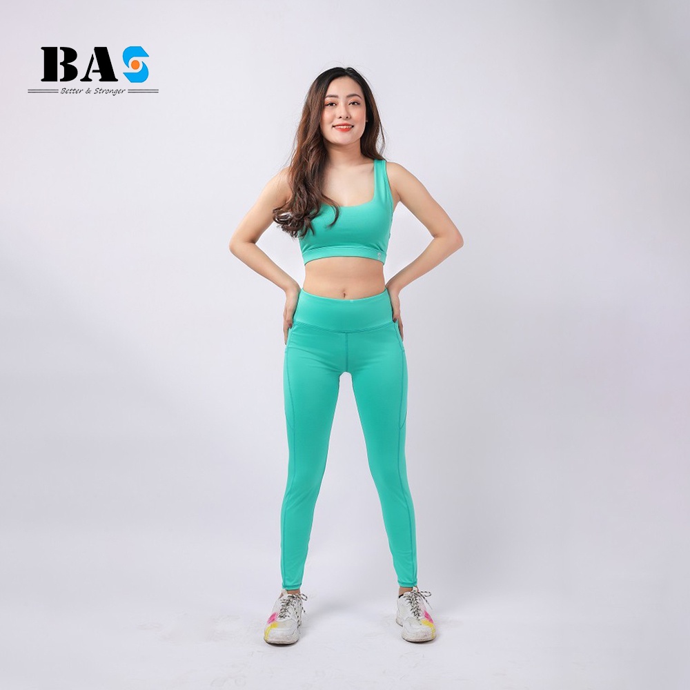 Bộ quần áo tập gym yoga aerobic BAS bra 2 dây chéo lưng trẻ trung phối legging lửng cạp cao - S40029