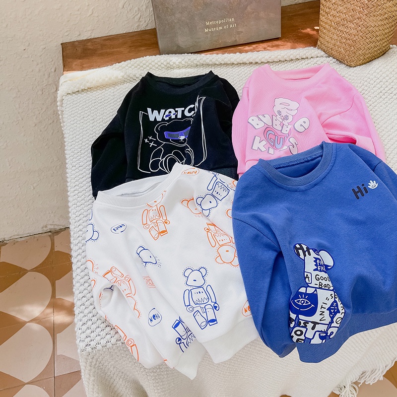 Áo Thun Tay Dài Cổ Tròn In Hoạt Hình Dành Cho Bé Trai Gái