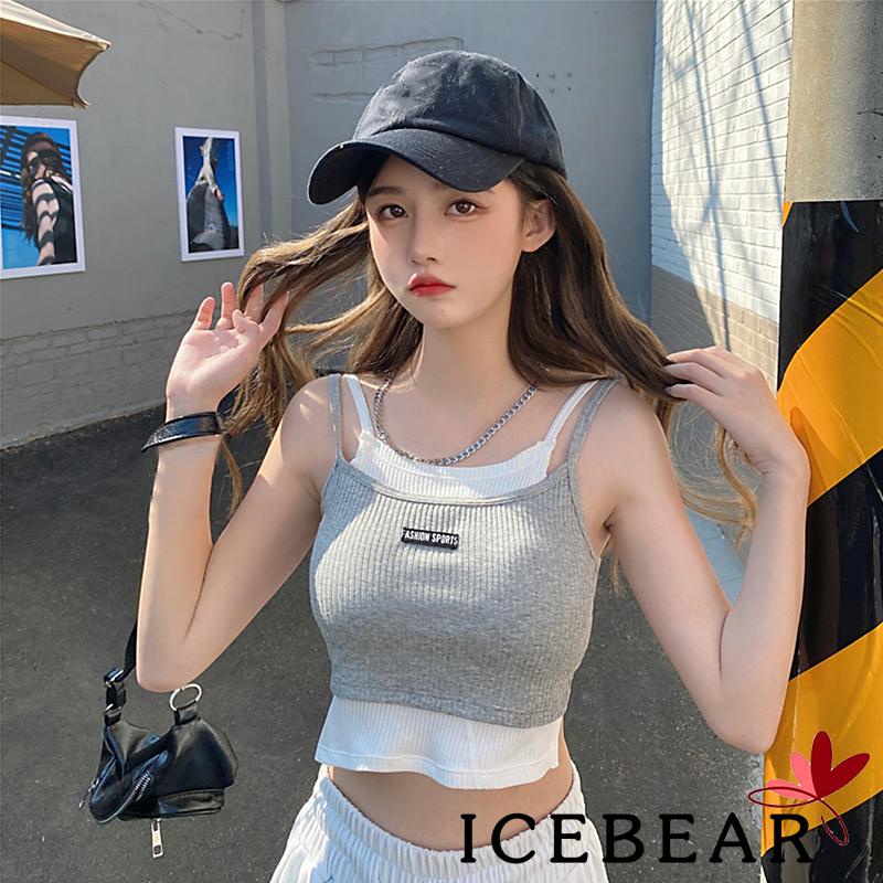 Áo Croptop Giả Hai Mảnh Họa Tiết Chữ Màu Sắc Tương Phản Thời Trang Cho Nữ