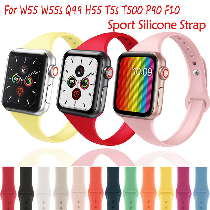 Soft Slim Silicone Sports For W55 W55s Q99 H55 T5s T500 P90 F10 42MM Bands Rubber Watch Strap Silm silicone pulseira bracelet Watchband