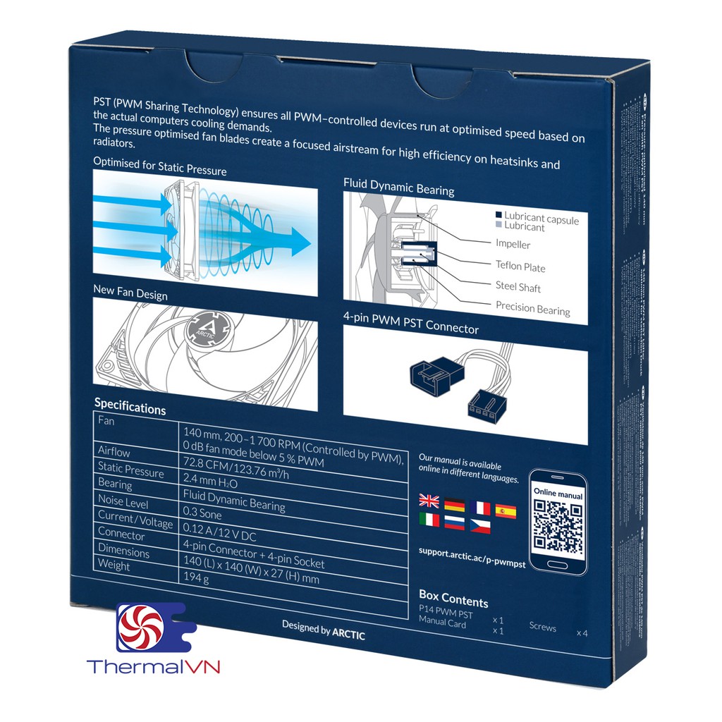Quạt Fan Case 14cm Arctic P14 PWM PST - Quay êm 1700 vòng sức gió 72.8 CFM
