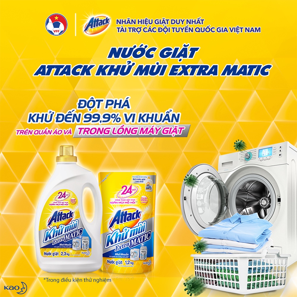 Nước giặt Attack Khử Mùi chai 2.3kg Extra Matic tặng Nước tẩy quần áo Wide Haiter chai 600ml