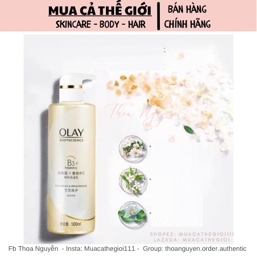 Sữa tắm Olay B3+ VitC Optic Glow & Brightening trắng da mới