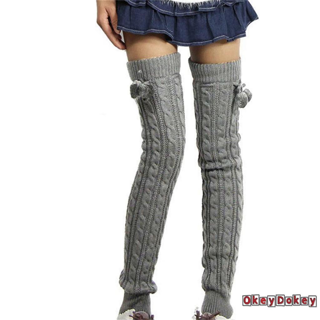 Đôi vớ dài qua gối dệt kim màu trơn thời trang thu đông cho nữ
