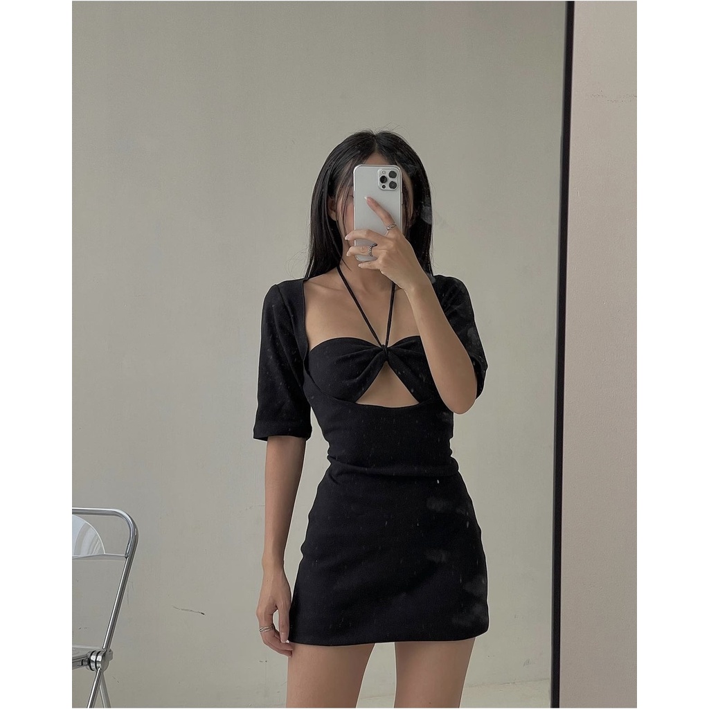 Đầm Body Sexy Tay Ngắn Sugarbomb.mode Váy Ôm Eo Ôm Ngực Màu Đen Ngắn Dự Tiệc Chất Thun Co Giãn