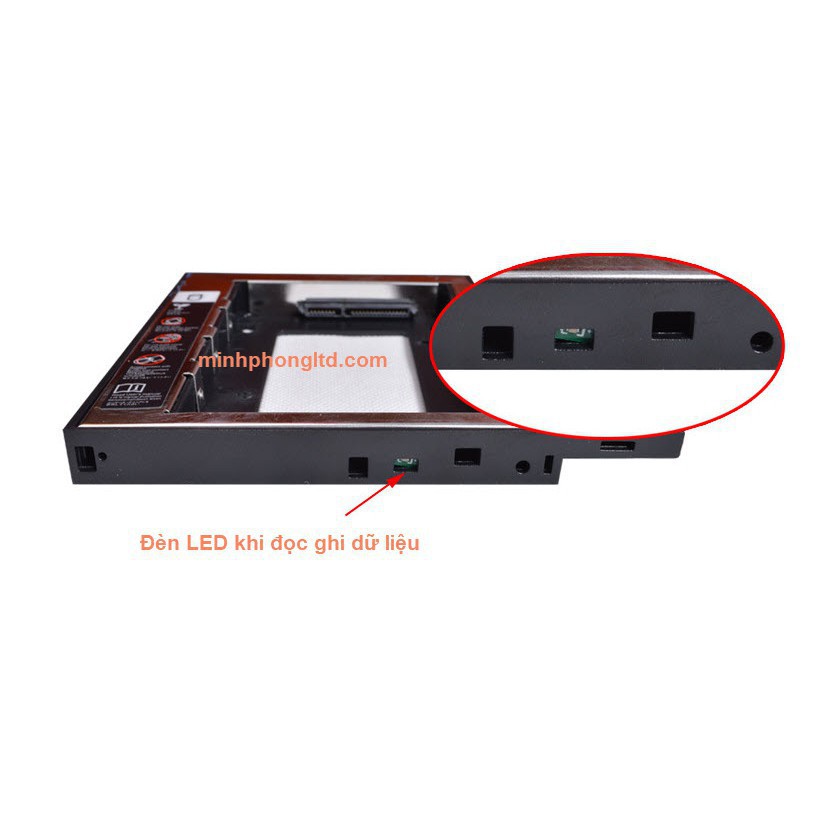 Khay ổ cứng Caddy Bay Sata 3.0 6Gbps 9.5mm, 12.7mm, gắn thêm ổ cứng cho Laptop - Vỏ thép không gỉ