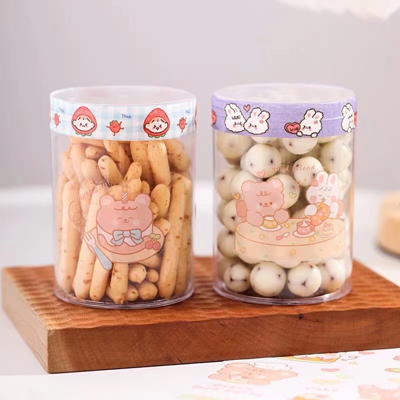 Set 140 tick dán hoạ tiết bear cake cute, tick dán túi giấy hộp nhựa xinh xắn