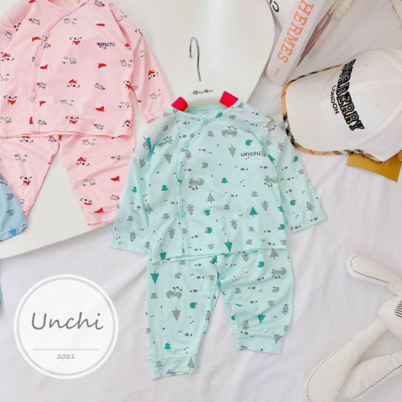 Bộ Quần Áo Dài Pha Tay  Cúc Lệch AVA Vải Thun Lạnh Mềm Mát Cho bé 3-9kg/ Nhiều Mẫu