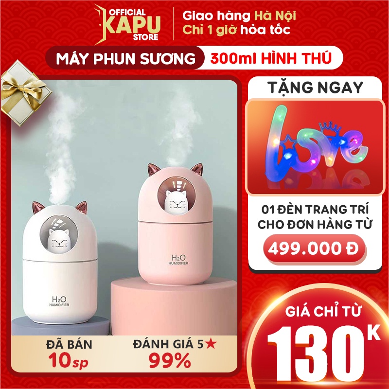 Máy phun sương mini tạo ẩm, máy xông tinh dầu hình thú, dung tích 300ML, BH 1 tháng, mẫu mới 2021