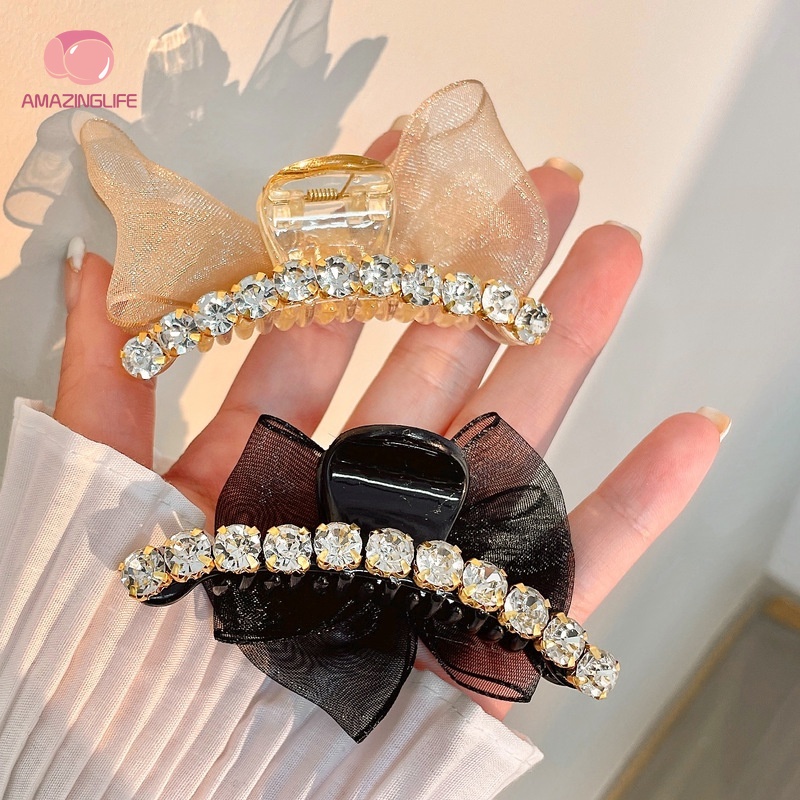 Kẹp Tóc Nơ Ruy Băng Đính Đá Thanh Lịch / Kẹp Tóc Lưới Hai Mặt Cá Mập / Kẹp Tóc Một Đường Khí Chất