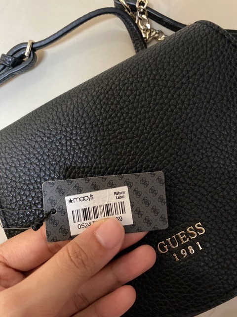 MACYS - Túi đeo chéo Guess bằng da màu đen và nâu trắng dành cho nữ