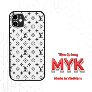 Ốp lưng hoa văn LV nền trắng  cho Iphone 5 6 7 8 Plus 11 12 Pro Max X Xr BRD20210067
