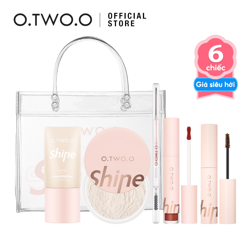 O.TWO.O Makeup Set 6pcs Foundation+Loose Powder+ Eyebrow Pen+Eyebrow Gel+Lipgloss+Cosmetics Bag 275g
