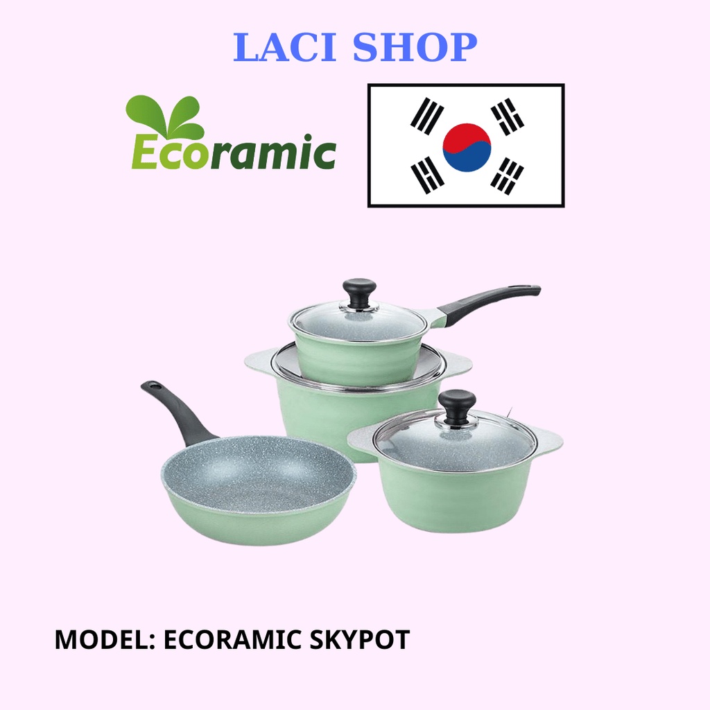 Bộ nồi đá Ecoramic Sky Pot gồm 4 nồi và chảo chống dính