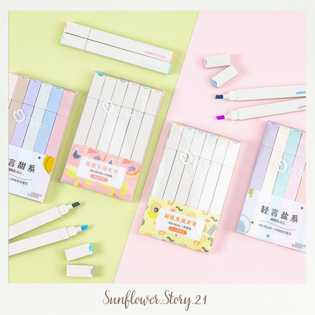 [FREESHIP 50K] Set 6 bút đánh dấu highligh pastel nhỏ gọn, bút nhớ Light Color trang trí sổ bullet journal