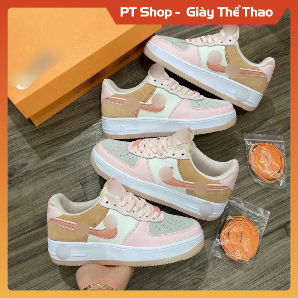 [Hàng Sịn- FreeShip] Giày AF1 Hồng Trắng Vàng Cát thấp , Giầy Air Force Trắng Hồng Mõm Xám Da Lộn Hot Trend
