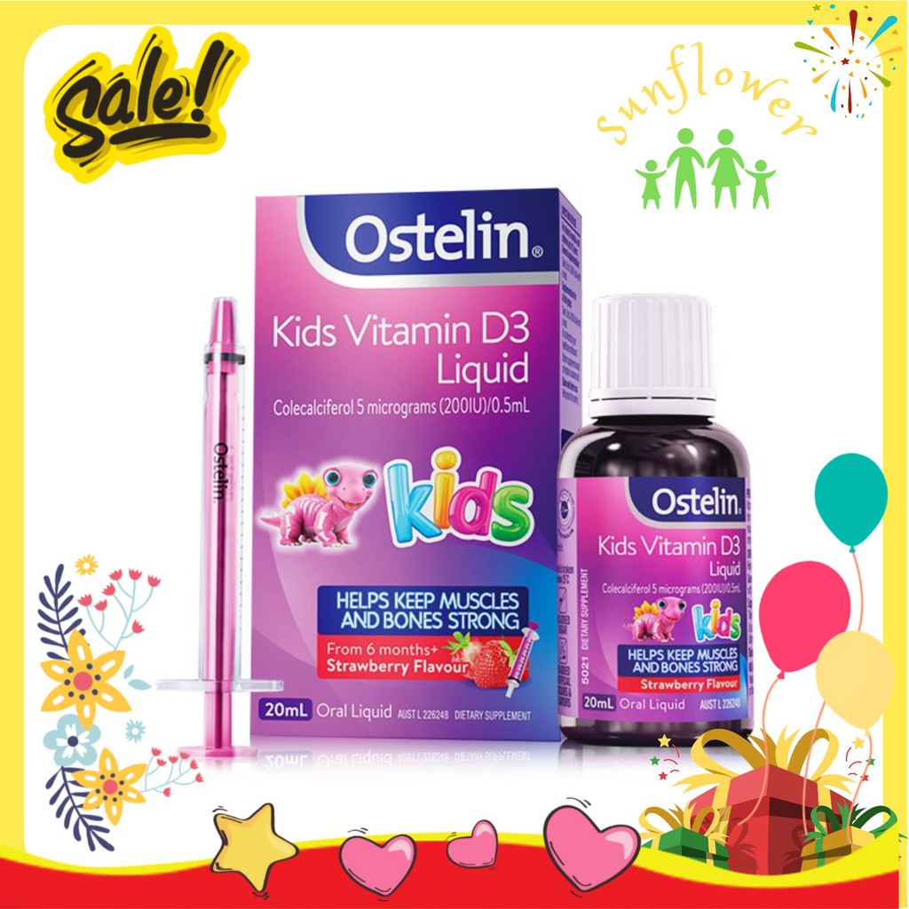 Siro Dạng nước Ostelin Kids Vitamin D3 Liquid 20ml vị dâu Strawberry