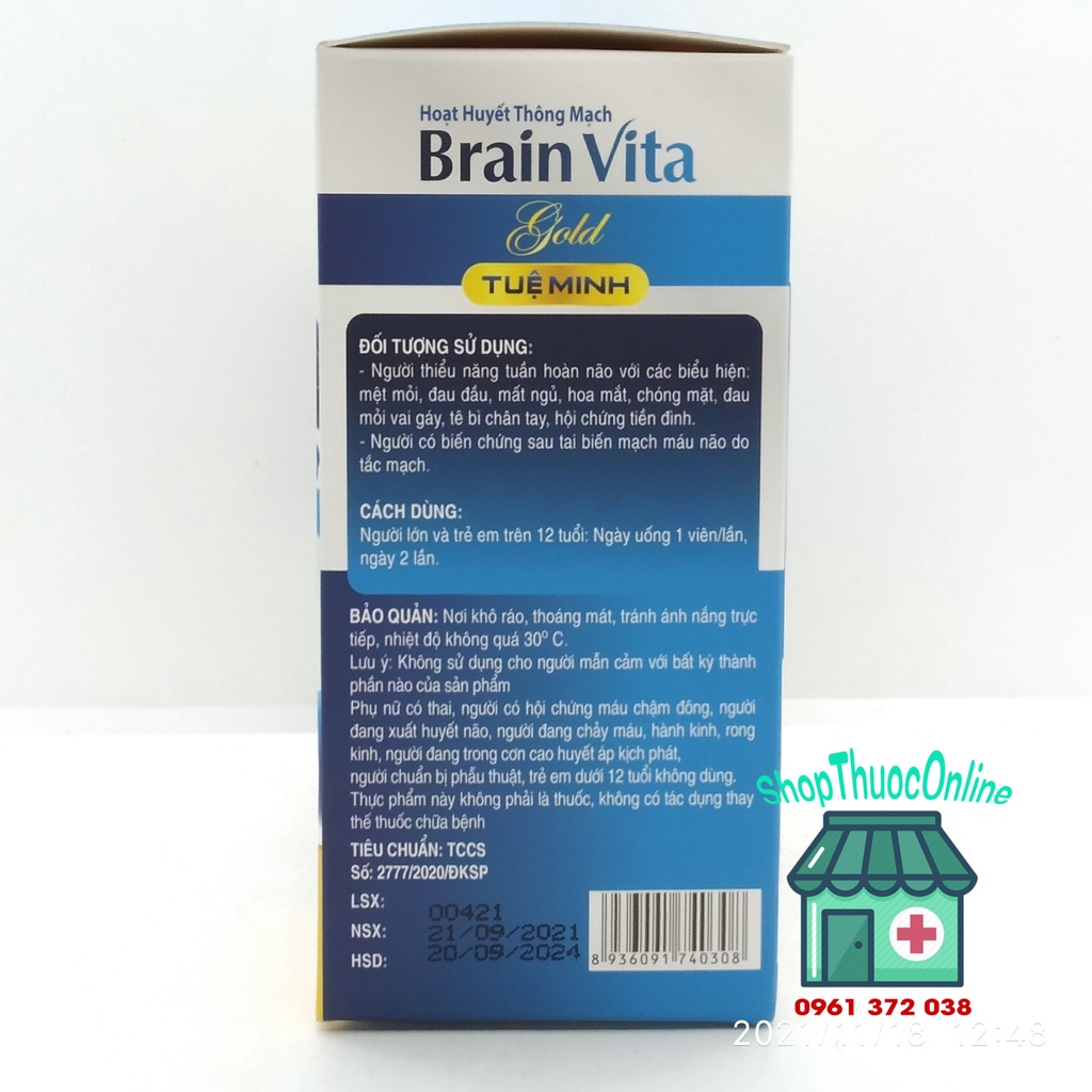 Hoạt huyết thông mạch Brain Vita Gold Tuệ Minh hộp 100 viên
