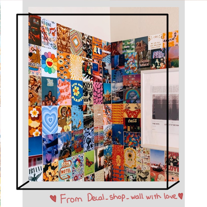 Wall Collage dán tường trang trí decor phòng ngủ - theme cam xanh sặc sỡ