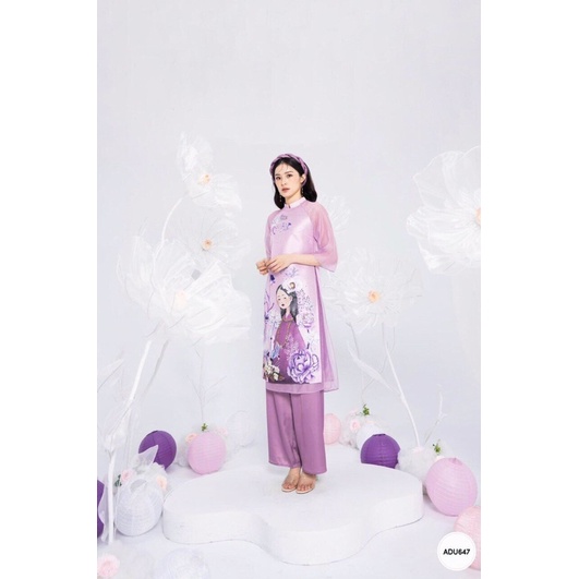 Áo dài cách tân hoạ tiết mới lạ, áo 4 tà, voan tơ phối lụa, áo dài kèm quần