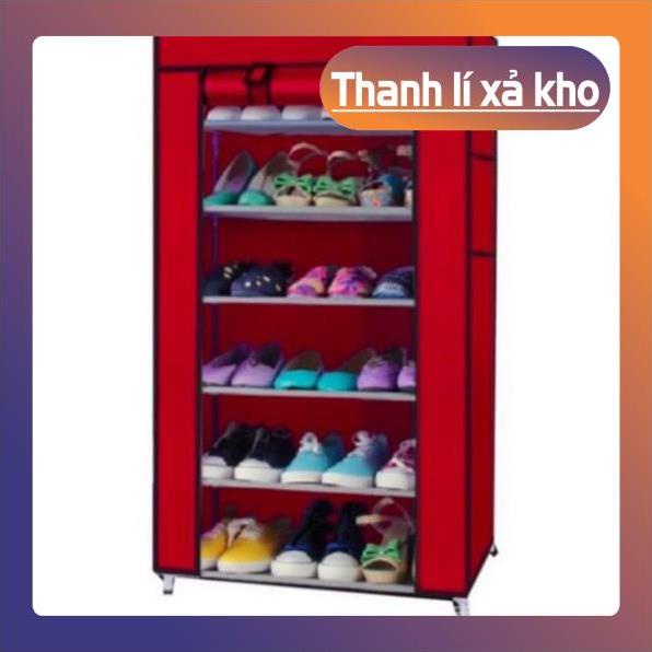Tủ Để Giày Dép Thông Minh 7 Tầng 6 Ngăn, Tủ Vải Giày Dép Khung Inox Chắc Chắn Tặng Kèm Túi Đựng Giày