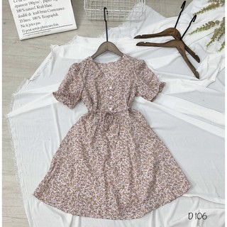 Váy đầm hoa nhí 🌸DỄ THƯƠNG🌸cổ V, gài nút tay phồng, dây thắt eo, dáng ngắn trên gối