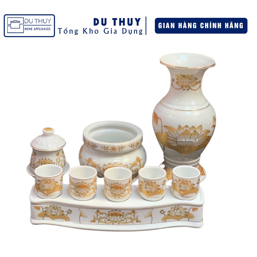 [SET BÁN LẺ] Bộ đầy đủ đồ thờ cúng sen vàng họa tiết tinh xảo, chất liệu sứ tráng men