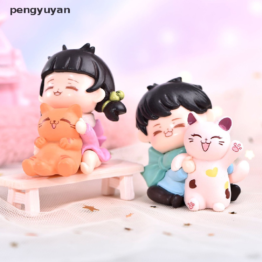 [pengyuyan] Cặp Đôi Mèo Ôm Bánh Kem Để Bàn Trang Trí Tiểu Cảnh Khăn Choàng Màu Cam [Mới]
